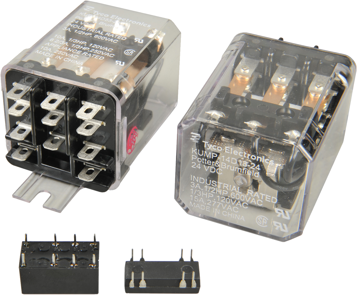 Different types of DC relay, large industrial relay and small PCB relay