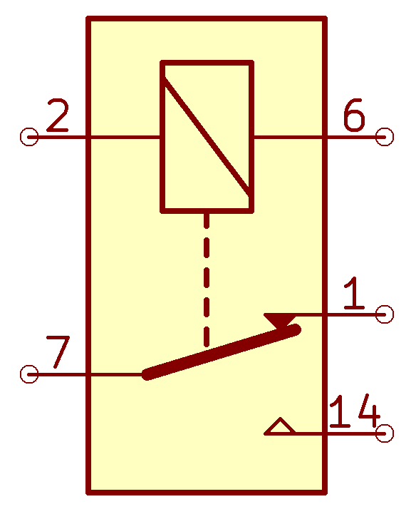 Schematic symbol of a DC relay showing coil and contact