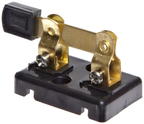 Knife switch hardware — metal lever inserted in slot