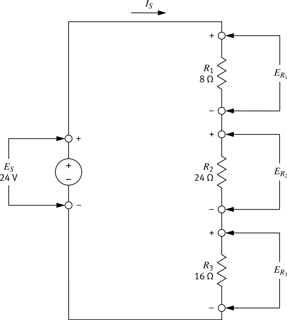 KVL applied to a series circuit with three resistors