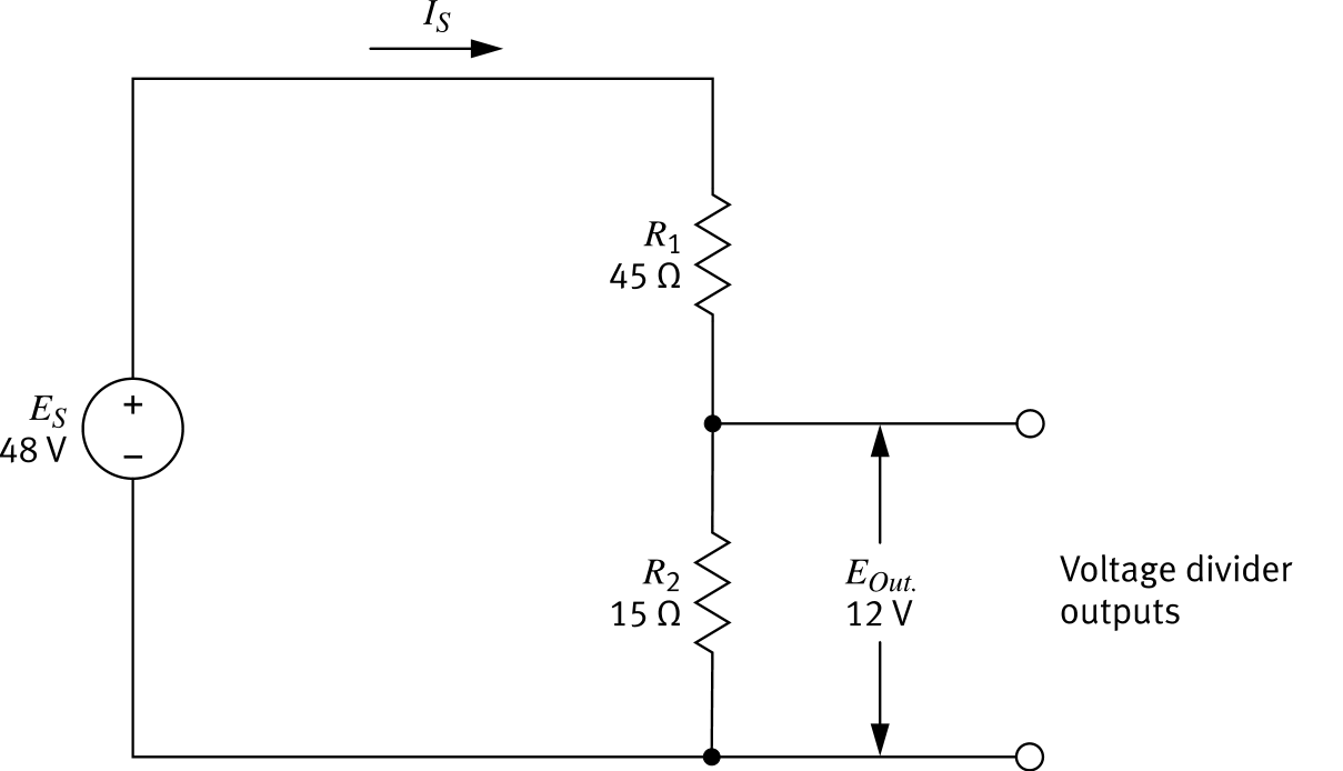Figure 105: Voltage divider circuit with two fixed resistors