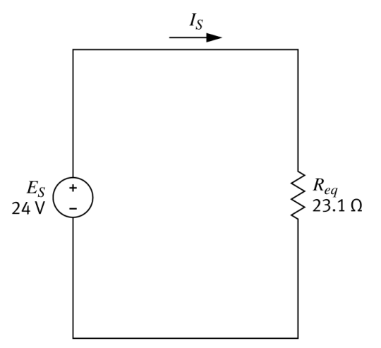 Simplified circuit with Req = 23.1Ω