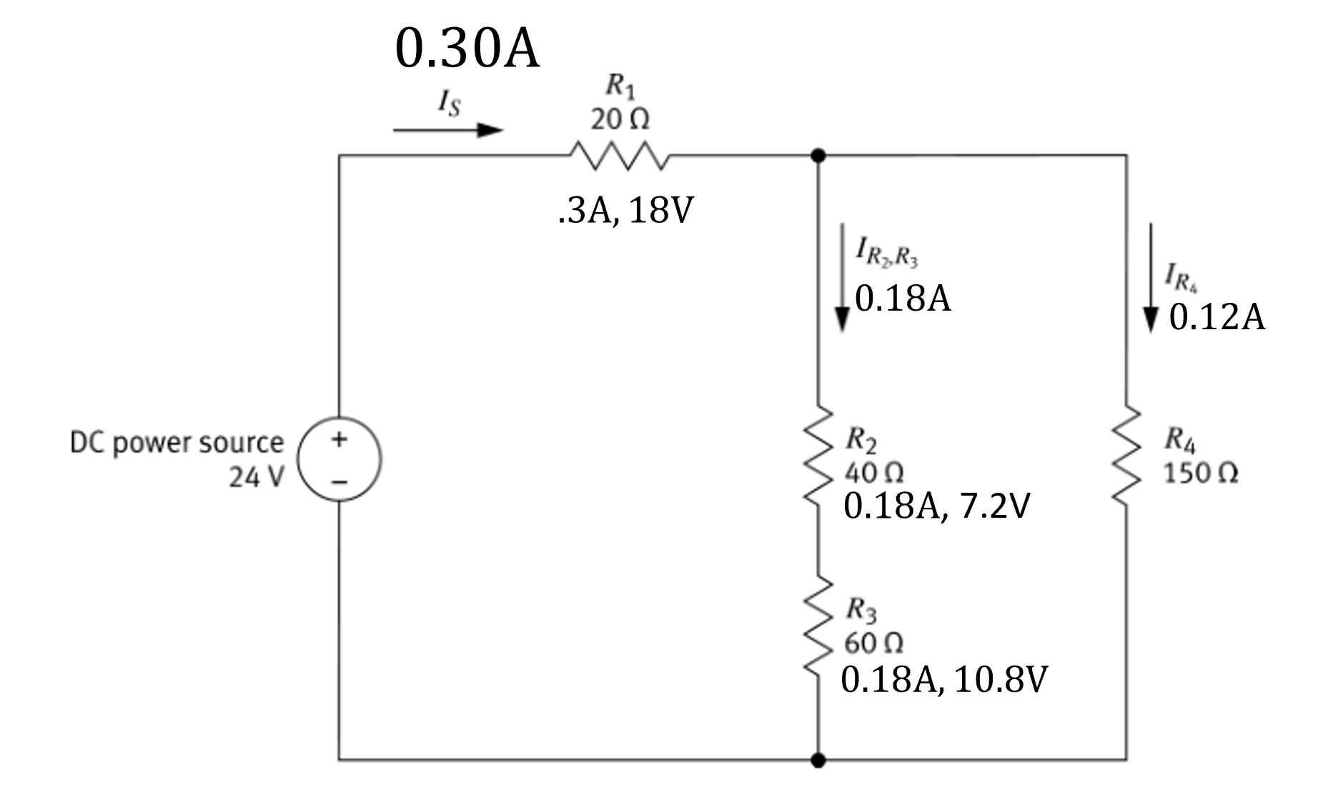 Completed circuit analysis with all resistor parameters identified