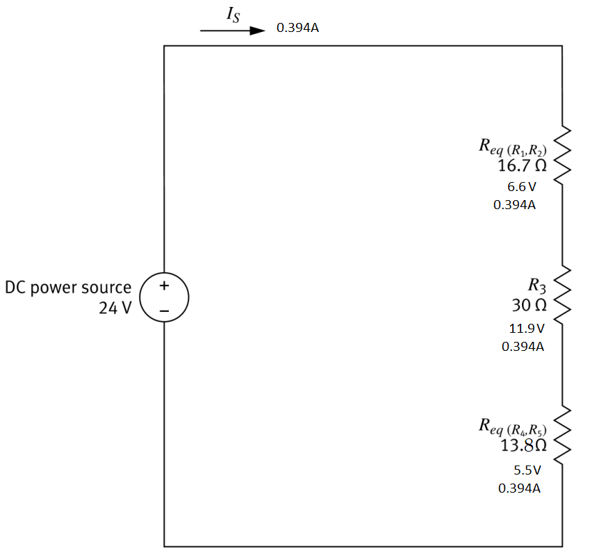 Three series sections with Is = 0.396 A