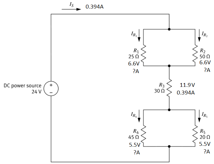 Original circuit — find currents through each parallel branch