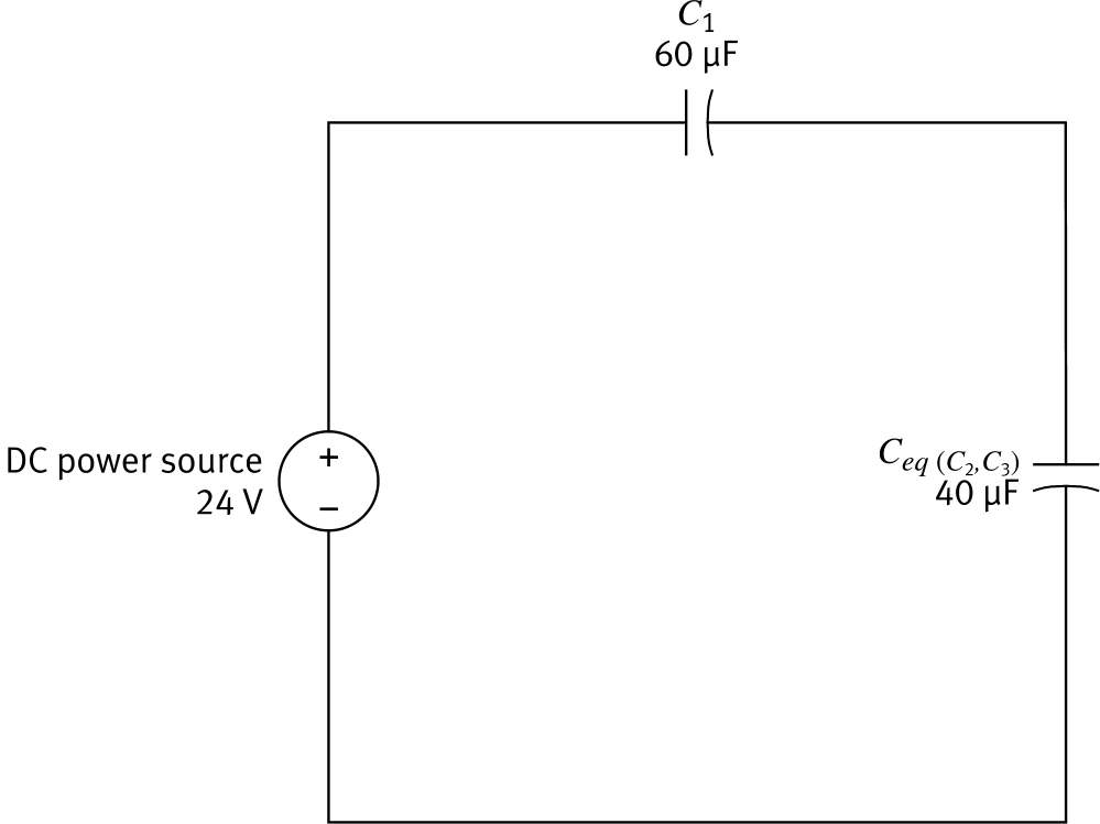 Figure 147: Simplified circuit after combining C2 and C3 in parallel: C1=60µF series with Ceq(C2,C3)=40µF