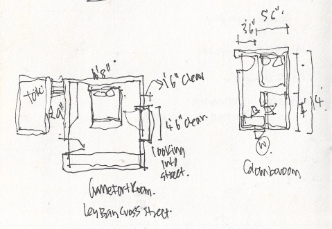Two hand-drawn floor plan sketches with handwritten measurements labeled along the walls, such as 5 feet 6 inches and 4 feet 6 inches clear.