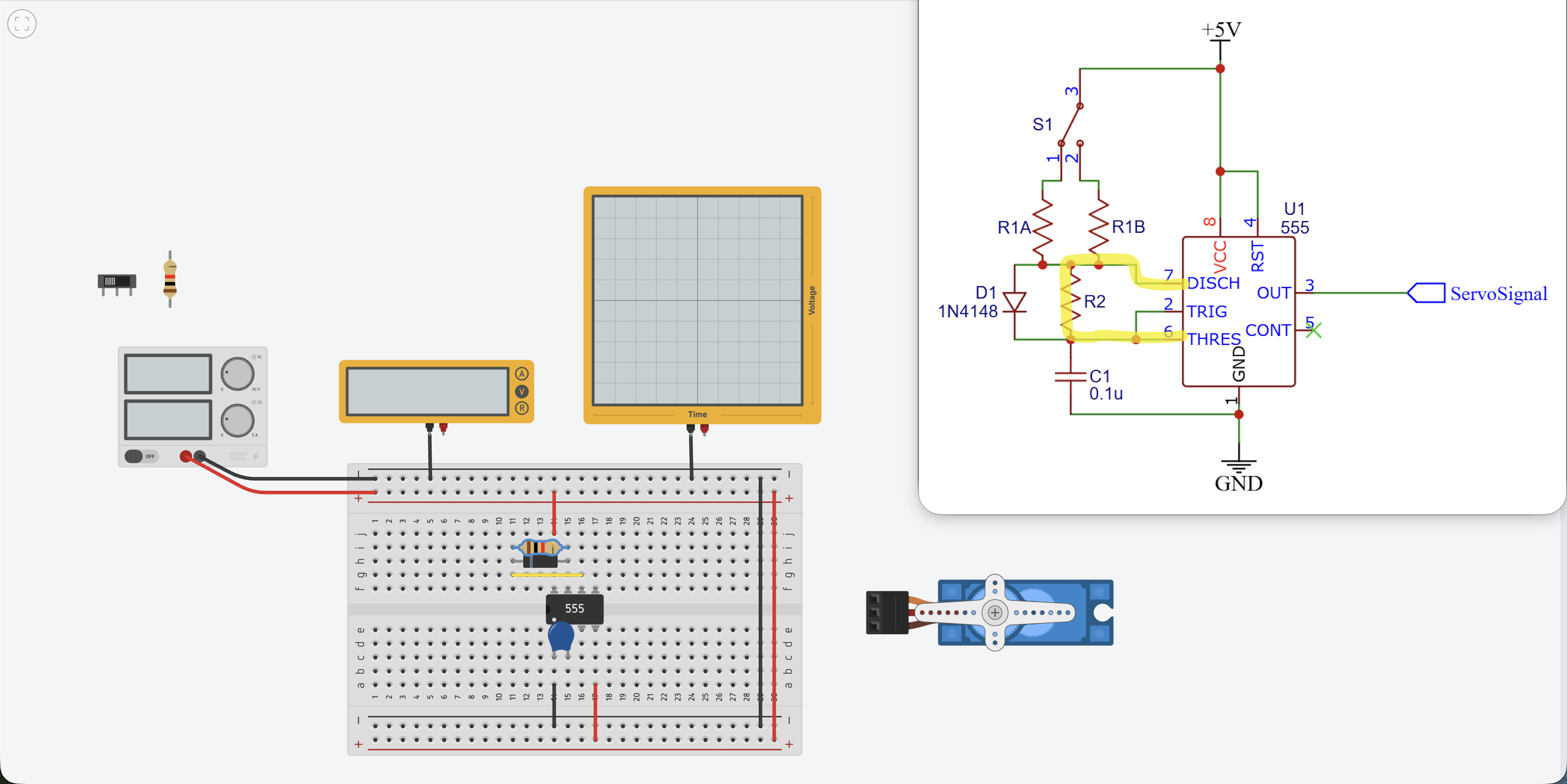 Resistor R2 placed on the breadboard in parallel with diode D1
