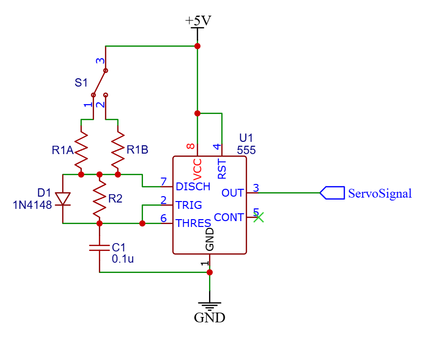 555 timer circuit with diode-switched R1, version 1