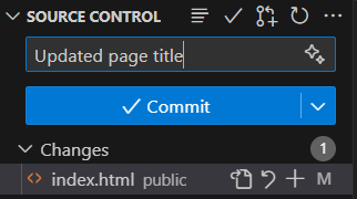 VS Code Source Control commit message and button