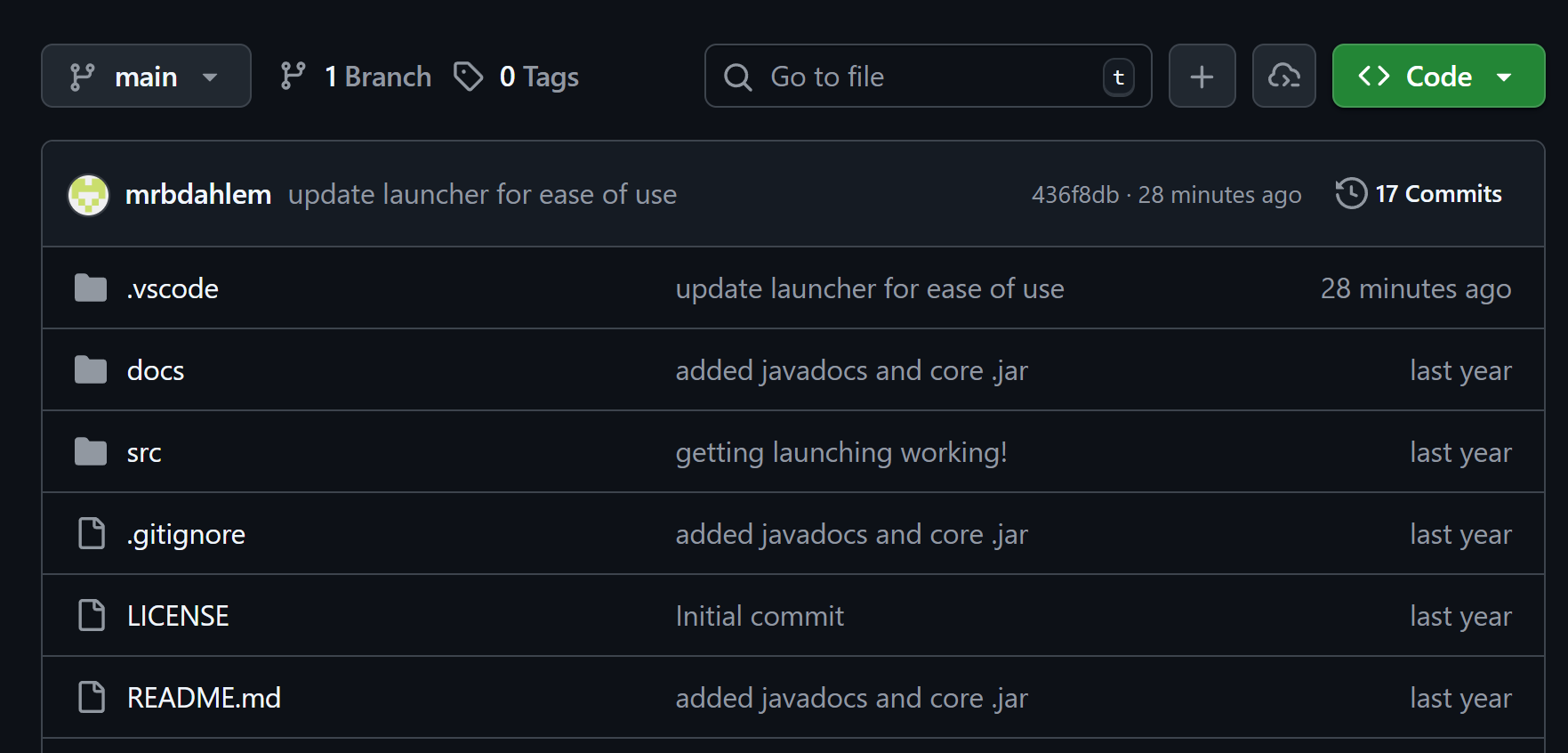 GitHub repository file listing