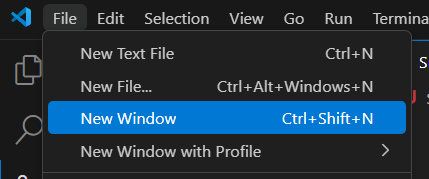 VS Code new window menu